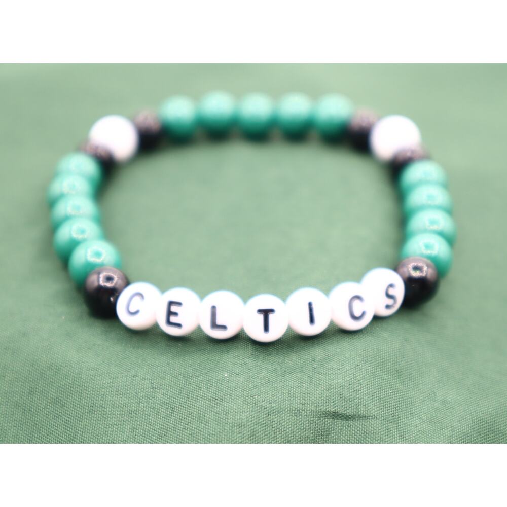 Beaded bracelet made with glass beads perfect for St. Patrick's Day.